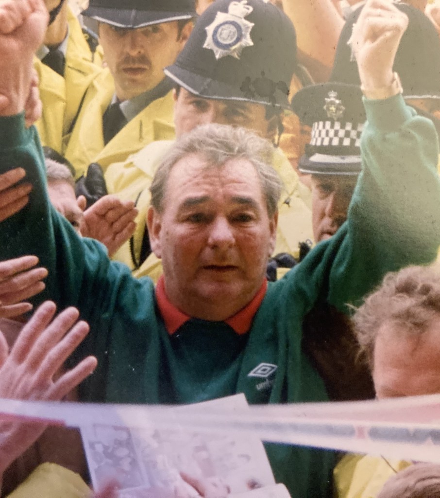Brian Clough acknowledging fans after his last game as manager.