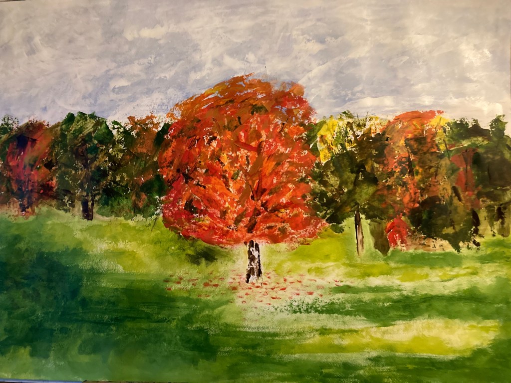 Painting of tree with red leaves