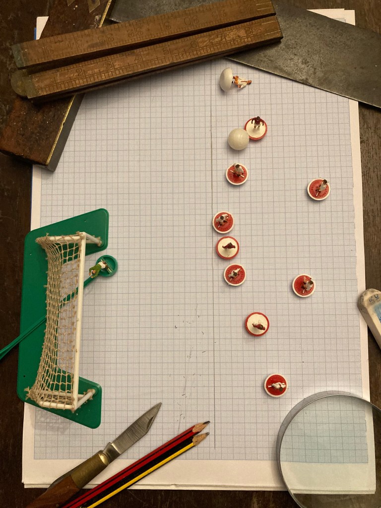 Subbuteo representation of VAR offside decision (Nottingham Forest v Crystal Palace).