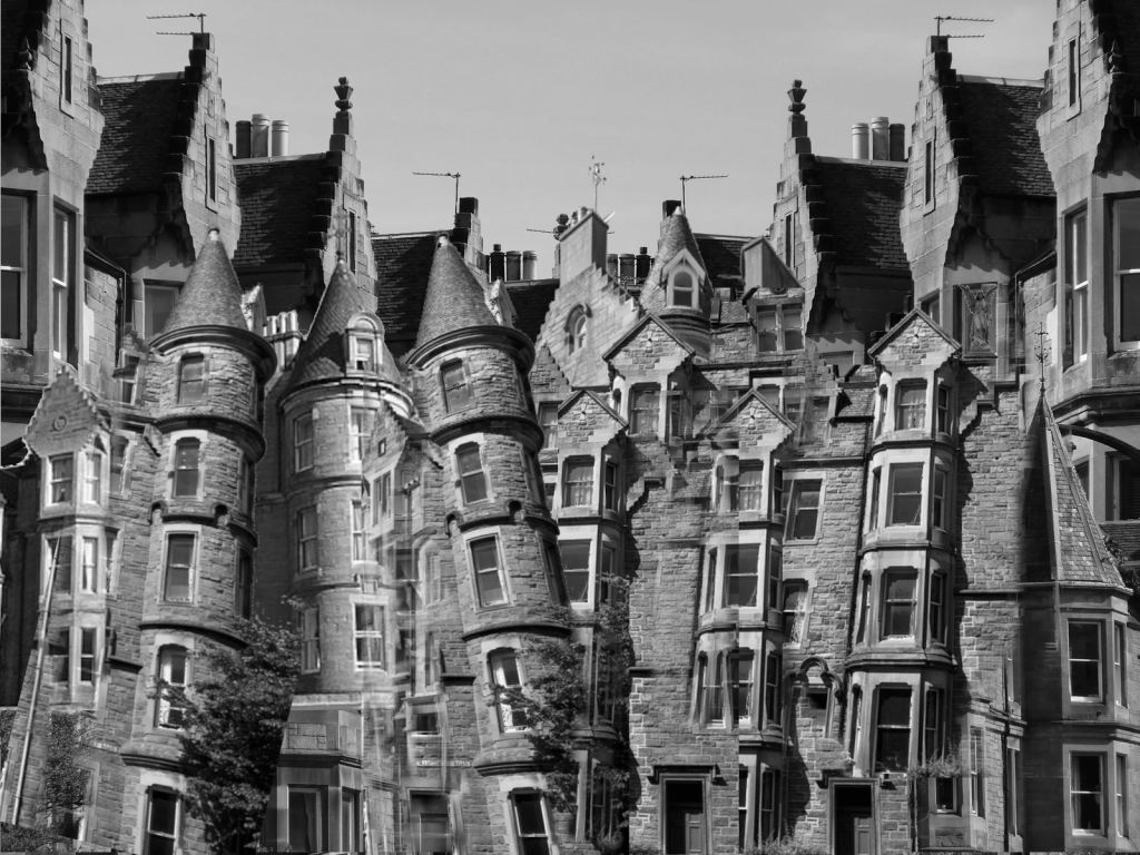 Montage of Marchmont and Warrender Park tenements.

An angel stands in one of the windows.