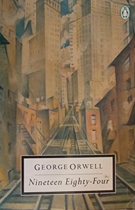 Cover, 1984 by George Orwell from c 1998 showing tower blocks in a modern city