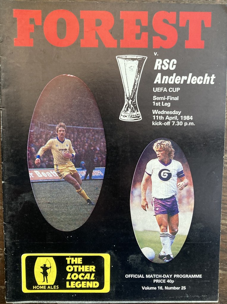 Programme for Forest v Anderlecht, Semi Final, 1st leg.