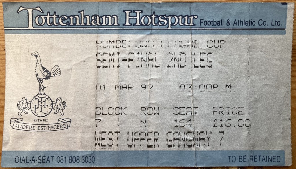 Ticket, Spurs v Forest, League Cup semi final, 2nd leg, March 1st 1992.