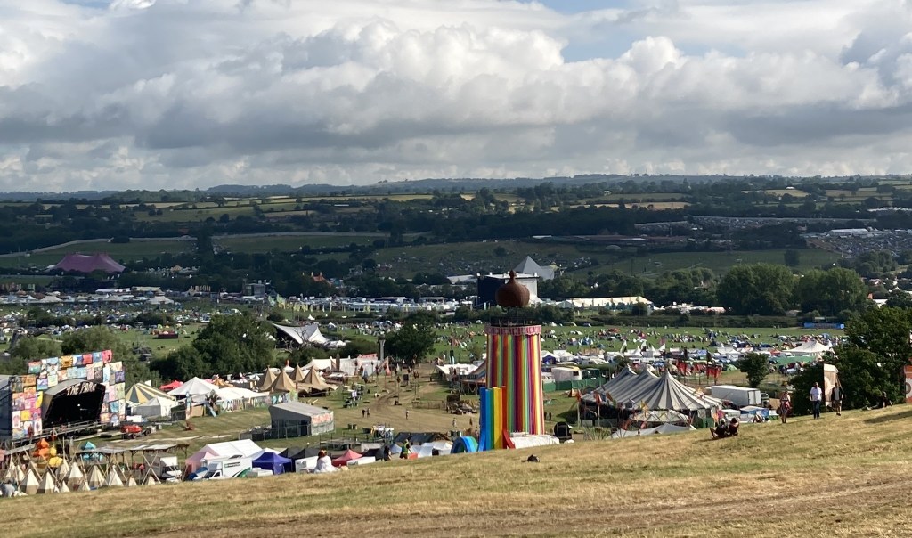 Glastonbury festival from above the Park, early on the Wednesday.