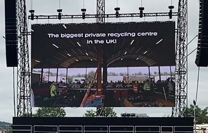 Film of the Recycling Centre on the big screen at the Pyramid Stage.