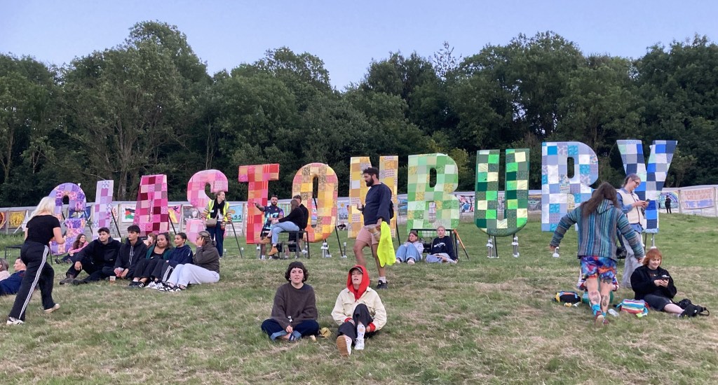 The Glastonbury sign at the top of Pennard Hill.